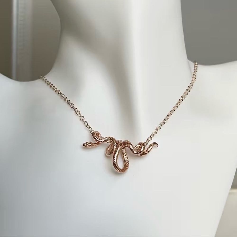 Twisted Snake Necklace Rose Gold Tone Modern New